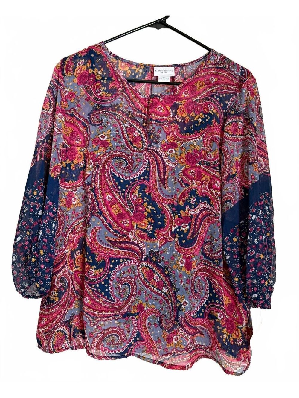 Liz Claiborne NEW Blouse with Cami Size PL Petite Large Navy Pink Work City Chic
